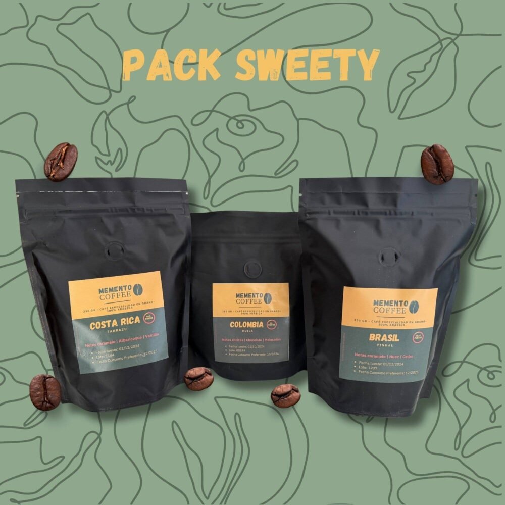 Packs de café de especialidad en grano de origen Costa Rica, Brasil y Colombia