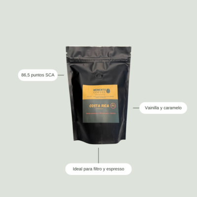 Café de especialidad de Costa Rica Tarrazú: 86,5 puntos SCA, notas de vainilla y caramelo, ideal para filtro y espresso