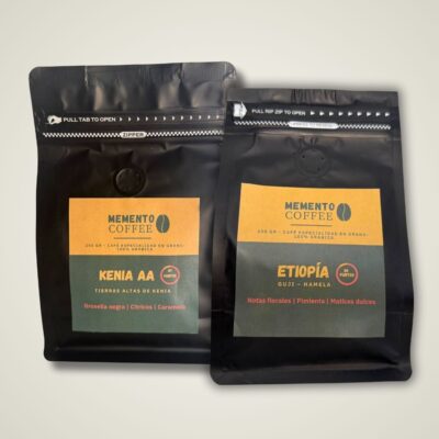 Pack Origen de café de especialidad africano con Kenia AA y Etiopía Guji - Memento Coffee